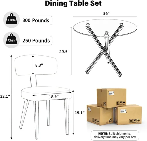 Miniatura 2 de Juego de mesa de comedor redonda para 2, mesa de cocina de 3 piezas y sillas Boucle para 2, juego de mesa de comedor redonda de 36 pulgadas con 2