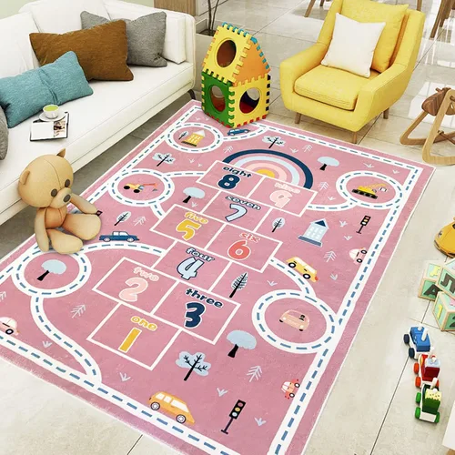 Miniatura 14 de Alfombra de juego infantil de 4 x 6 pies, alfombra grande de Hopscotch para niños, para dormitorio, sala de juegos, alfombra suave para aula, área