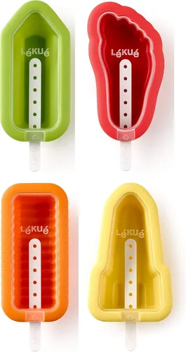 Miniatura 4 de Lékué - Juego de 4 moldes clásicos para helado cremoso + recipiente para aderezos Fun Shape Homemade Freezer Ice Pops Silicona de platino