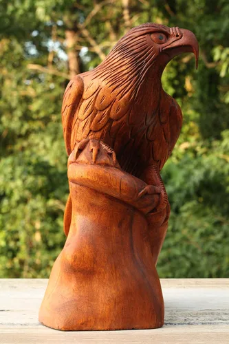 Miniatura 2 de G6 Collection Estatua grande de madera maciza hecha a mano de águila americana de 12 pulgadas, escultura artística tallada a mano rústica cabaña