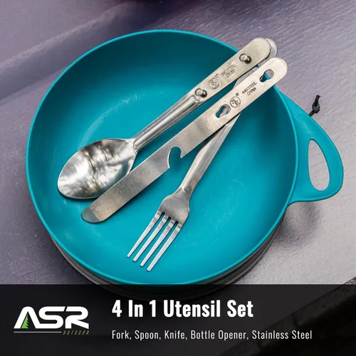 Miniatura 2 de ASR Outdoor Juego de 2 utensilios de cocina minimalista para campamento, estilo militar del ejército MRE Chow