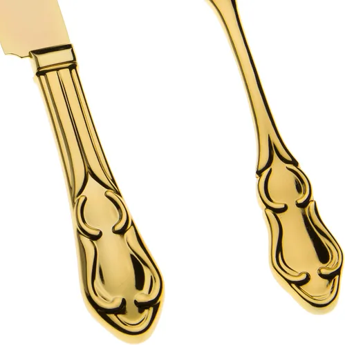 Miniatura 3 de Juego de cuchillo de pastel y servidor, artículos dorados de fiesta para boda, aniversario, fiesta de clásicos, Dorado elegante