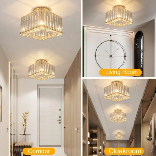 Miniatura 3 de Moderna lámpara de techo de cristal, iluminación semiempotrada con acabado dorado LED con base E26/27 para dormitorio, entrada, vestíbulo, pasillo