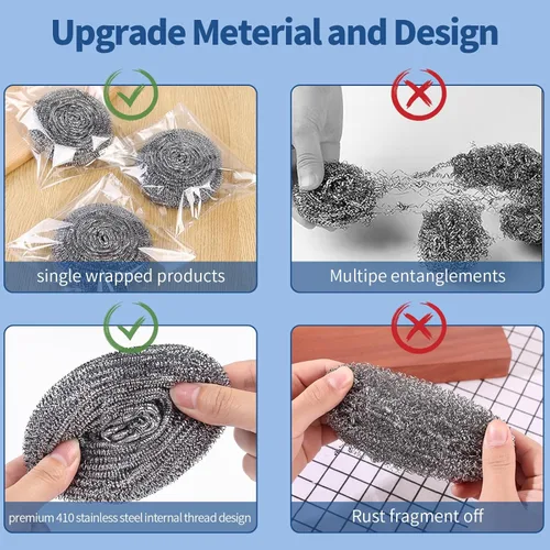 Miniatura 7 de Esponjas de fregado de acero inoxidable para fregar, sartén limpia y lana de acero para cocina y baño (10 unidades de depurador de metal)