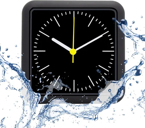 Reloj de pared impermeable para baño, reloj de pared negro para interiores con ventosa, movimiento de cuarzo, marco de plástico, opción flexible