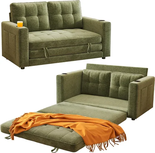 Miniatura 11 de WorthFurni Sofá Cama Convertible, Sofá Cama Plegable 2 en 1, Loveseat Sofá Cama Extraíble, Sofá Cama de Piso para Espacios Pequeños, Sofá Cama Gris