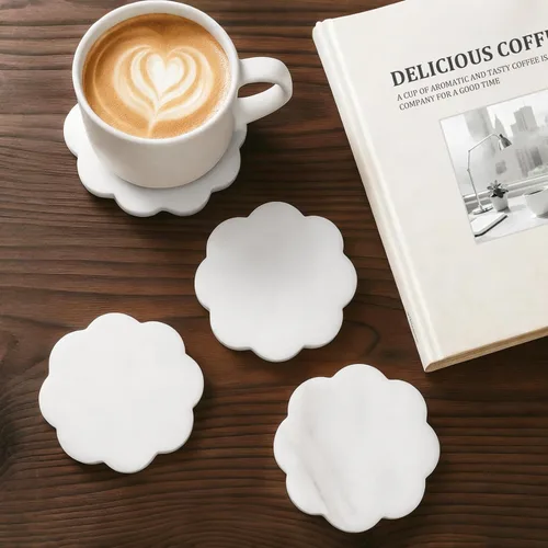 Miniatura 2 de Juego de 4 posavasos de mármol y portavasos - Posavasos de piedra natural para bebidas, modernos portavasos, mesas de bar, escritorios, decoración