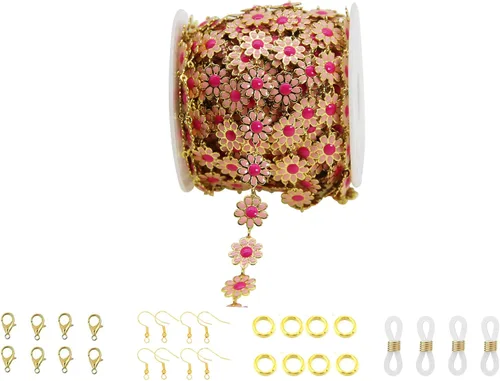 Miniatura 10 de Cadena de eslabones de girasol esmaltada hecha a mano con fornituras de latón chapado en oro para hacer joyas, máscara de vidrio, zapatos, Cc02