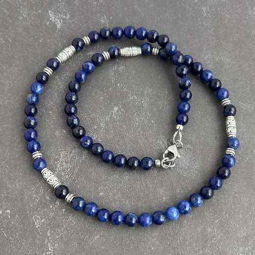 Miniatura 9 de Mami's Gem Studio Collar de cuentas para hombre, hecho a mano en Estados Unidos, piedras preciosas de 0.236 pulgadas y peltre estilo tribal