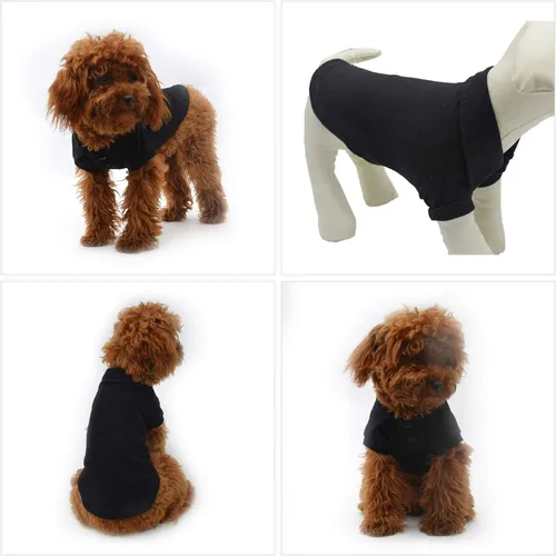 Miniatura 2 de lovelonglong Polo básico para perro, de algodón de primera calidad, para perros grandes, medianos y pequeños, con cuello de dos botones, color Negro