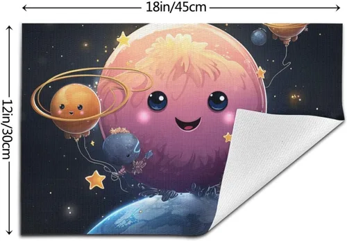 Miniatura 2 de 6 PCS PVC Placemats Set Place Mats Cute Planet Non-Slip Weave Place Mats 12" x 18" Farmhouse Table Mat Set for Family Dinners Wedding Parties