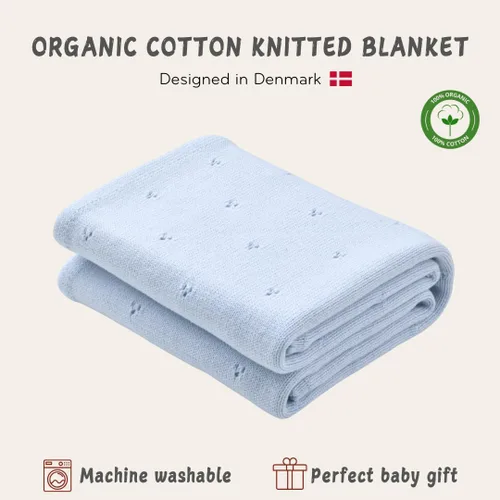 Miniatura 3 de Manta de algodón orgánico de 30 x 40 pulgadas, mantas de punto Pointelle para niños y niñas, manta ligera y suave para bebés (azul bebé)