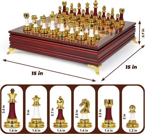 Miniatura 6 de Juego de ajedrez grande de 15 pulgadas para adultos y niños, piezas de ajedrez acrílicas y aleación de zinc con peso con tablero de ajedrez