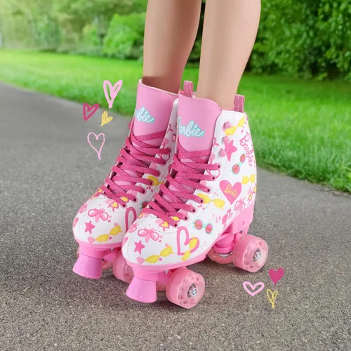 Miniatura 6 de Barbie Patines para niñas, tamaños ajustables 12-2, ruedas con purpurina, rodamientos ABEC 5, material de PVC duradero, forro de espuma