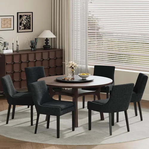 Miniatura 17 de COLAMY Juego de 2 sillas de comedor tapizadas con respaldo medio y patas de madera, sillas auxiliares modernas para sala de estar/comedor