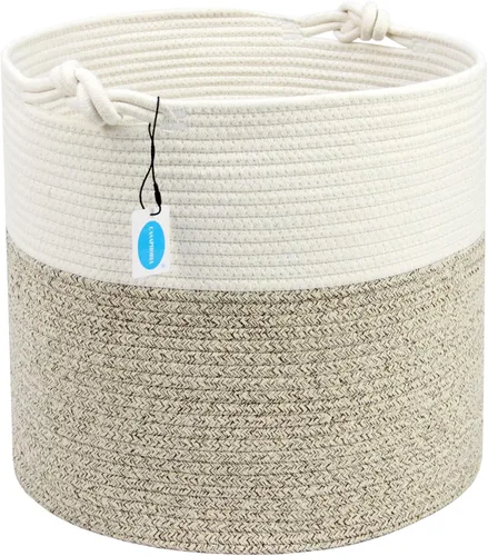 Miniatura 11 de Casaphoria Cesta de almacenamiento de cuerda de algodón para organizar, cesta redonda para mantas, sala de estar, cesta de lavandería tejida