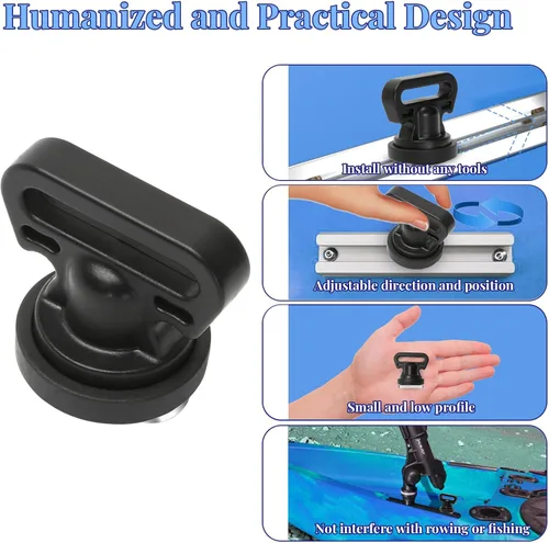Miniatura 6 de Amarres para montaje en pista de kayak, amarre vertical para sujetar refrigerador, caja y otros accesorios de kayak para rastrear, 2 piezas Negro