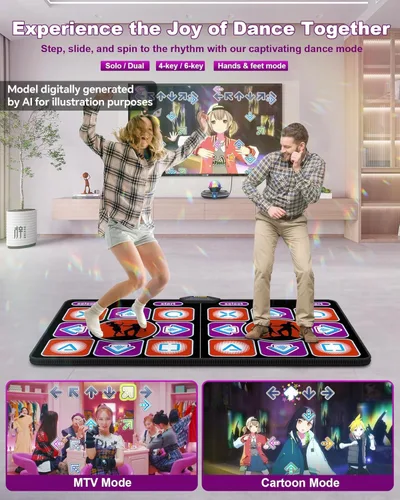 Miniatura 2 de Alfombrilla de baile doble, alfombrilla electrónica inalámbrica para TV con cámara, almohadilla de baile antideslizante para niños y adultos, tapete