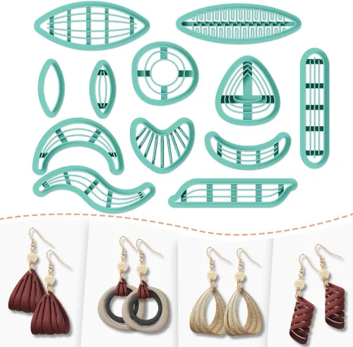 Cortadores de Arcilla Polimérica - 12 Formas de Aretes de Joyería de Cuero con Torsión, Cortadores de Arcilla Polimérica para Joyería, Kit de