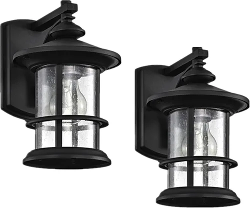 Miniatura 10 de MICSIU - Lámpara de pared para exterior, impermeable, con cristal transparente para porche, patio, patio trasero, texturizado, color negro