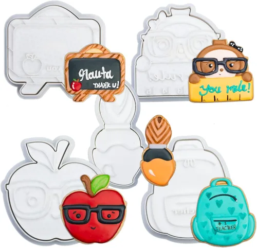Miniatura 31 de Juego de cortador de galletas de regreso a clases con sellos de émbolo, 11 piezas, regalos de cocina, cumpleaños, vacaciones, ácido poliláctico 3D