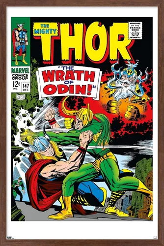 Miniatura 16 de Trends International Marvel Comics Loki - Póster de pared Thor #147, 22.4 pulgadas de largo x 14.7 pulgadas, versión enmarcada en madera de granero
