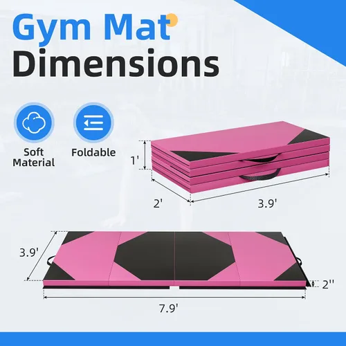 Miniatura 2 de Polar Aurora - Esterillas de gimnasia plegables de 4 pies x 8 pies x 2 pulgadas, gruesas, para ejercicios aeróbicos, estiramiento y yoga Rosa-Negro