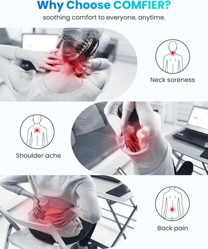 Miniatura 7 de COMFIER Masajeador Shiatsu inalámbrico de cuello y espalda con rodillo 3D de calor y 8 nodos de amasamiento profundo, masajeador portátil