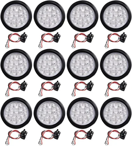 Miniatura 47 de Kit de tapones de cableado con cubierta de hule para luz trasera LED redonda de 4", 12 ledes, para RV, camioneta Luz roja - Lente transparente