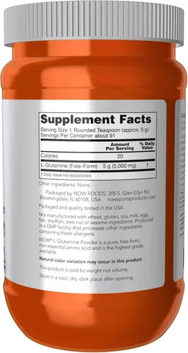 Miniatura 2 de NOW Foods Sports Nutrition, L-glutamina en polvo puro, transportador de nitrógeno*, aminoácido, 1 libra