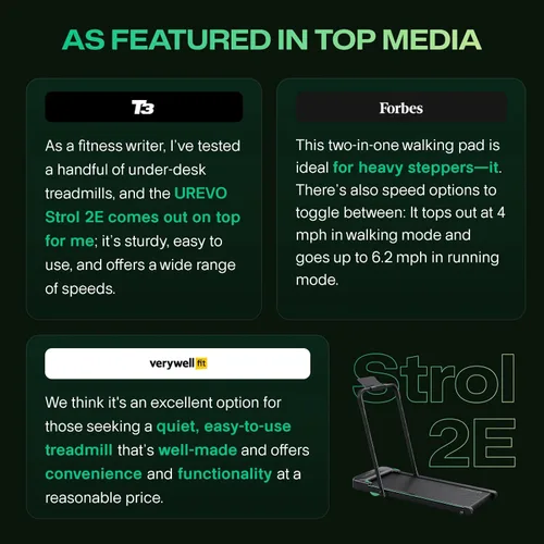 Miniatura 4 de UREVO Strol 2E Smart 2-in-1 Folding Treadmill, Compact Walking Pad with Safety Handle, Plug and Play, Standing Desk Treadmill with Dual LED Display
