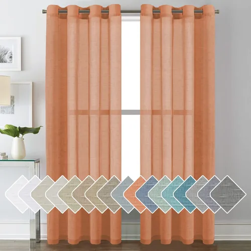 Miniatura 112 de H.VERSAILTEX Cortinas de 96 pulgadas de largo, cortinas de lino/cortinas transparentes de mezcla de lino natural/paneles/cortinas para sala
