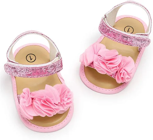 Miniatura 4 de Timatego Infant Baby Girls Summer Sandals with Flower Soft Sole Newborn Toddler First Walker Crib Dress Shoes