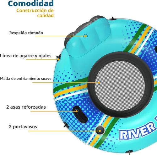 Miniatura 6 de Jasonwell Flotador inflable de tubo de río, flotador de río resistente, flotadores de piscina para lago, tubos de agua de primera calidad para Cian
