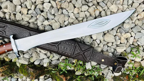 Miniatura 4 de Machete artesanal de 20" - Nepal forjado a mano - Espada de hoja de espiga completa - Acero de alto carbono - Mango de madera rosa con protector