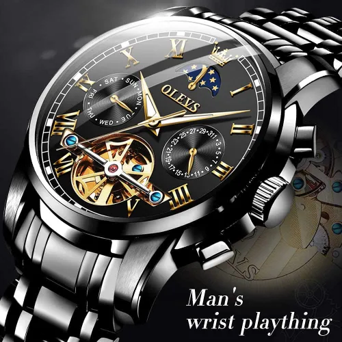 Miniatura 6 de OLEVS - Reloj mecánico automático Tourbillon Slef-Wind lujoso de acero inoxidable resistente al agua luminoso y con fecha