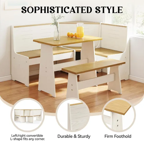 Miniatura 6 de Breakfast Nook - Juego de sillas de banco de cocina, mesa de comedor esquinera, ahorro de espacio, asiento reversible en forma de L para 3-5 Madera