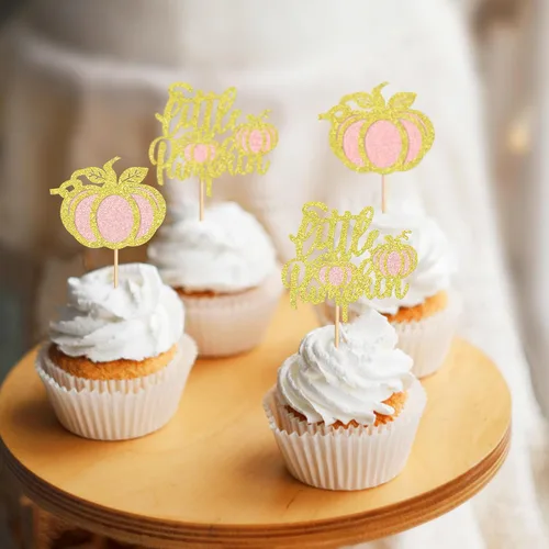 Miniatura 5 de 24 adornos para cupcakes de calabaza con purpurina, decoraciones de baby shower, tema de cosecha de otoño, suministros para fiestas de cumpleaños