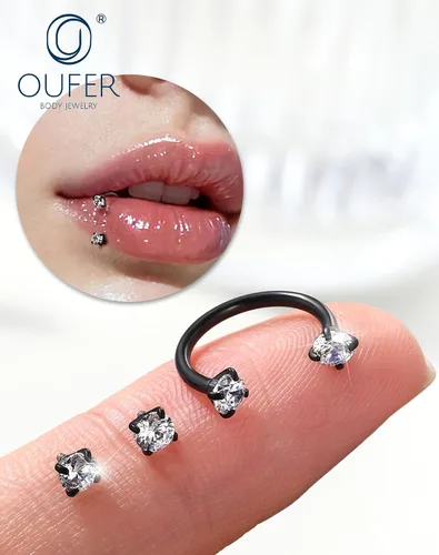 Miniatura 7 de OUFER Anillos de labio de herradura 16G para mujeres y hombres, acero quirúrgico 316L, 8/0.394 in, joyería de piercing de labio, rosca interna