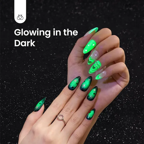 Miniatura 4 de Beetles - Esmalte de uñas de gel verde luminoso que brilla en la oscuridad, esmalte de uñas de gel que se absorbe con lámpara LED UV, arte de uñas