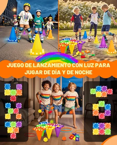 Miniatura 2 de Eocolz Juego combinado de 49 piezas de juegos de carnaval al aire libre para niños con luz LED, conos de plástico, obstáculos, puf, bolas de Azul