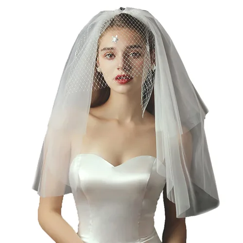 Campsis Velo de tul para novia, velo de flores de malla blanca con peine, elegante velo floral de 3 niveles, velo corto, novia, graduación, ópera,