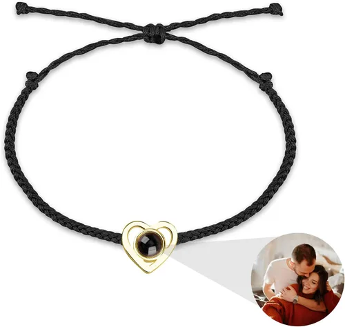 Miniatura 12 de JINLIN Pulseras de proyección personalizadas, pulseras de fotos personalizadas para mujeres y hombres, pulsera con texto en inglés "I Love You