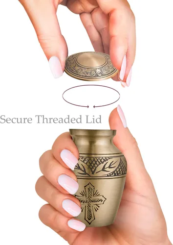 Miniatura 4 de Trupoint Memorials Urnas pequeñas para recuerdo de cenizas humanas, mini urna de cremación decorativa religiosa para hombres y mujeres adultos, Cruz