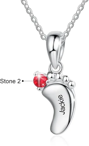 Miniatura 4 de Collar personalizado con nombre de pies de bebé para madre y mamá con 1 a 6 nombres, piedras natales, collar con colgante de pies de bebé