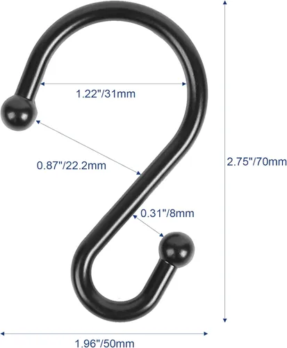 Miniatura 5 de Ganchos de metal para cortina de ducha, juego de 12, anillos para cortina de ducha a prueba de óxido, ganchos duraderos en forma de S para cortinas