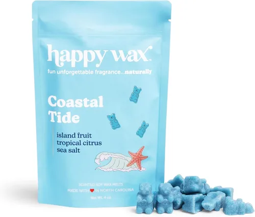 Happy Wax Coastal Tide - Cera perfumada de oso para derretir – Cera perfumada natural fuerte de verano infundida con aceites esenciales, cera Marea
