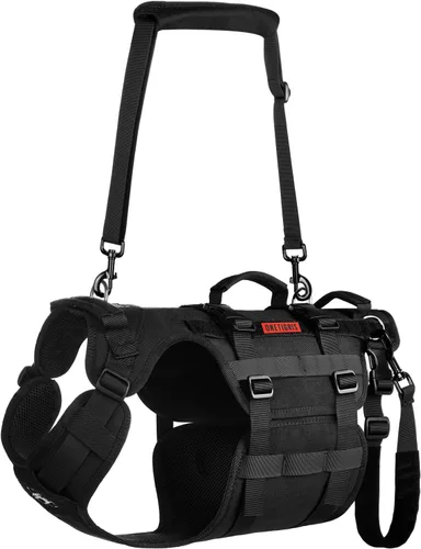 Miniatura 10 de OneTigris Arnés de elevación para perros grandes, soporte de cadera para perros, elevador de cuerpo completo con asas Invictus Chaleco Negro