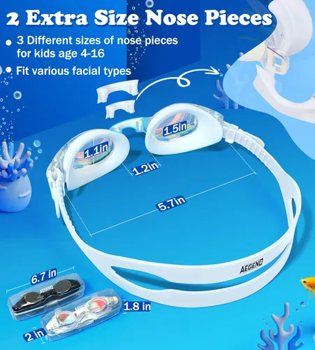 Miniatura 8 de Aegend - Paquete de 2 gafas para niños, gafas de natación para niños de 4 a 16 años, niños y niñas jóvenes, gafas de piscina antivaho, impermeables