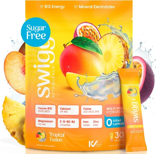 Miniatura 2 de Electrolitos en polvo sin azúcar - Más de 10 paquetes de electrolitos de vitaminas en polvo sin azúcar, B12, B5, B6, C, D folato, hierro, magnesio